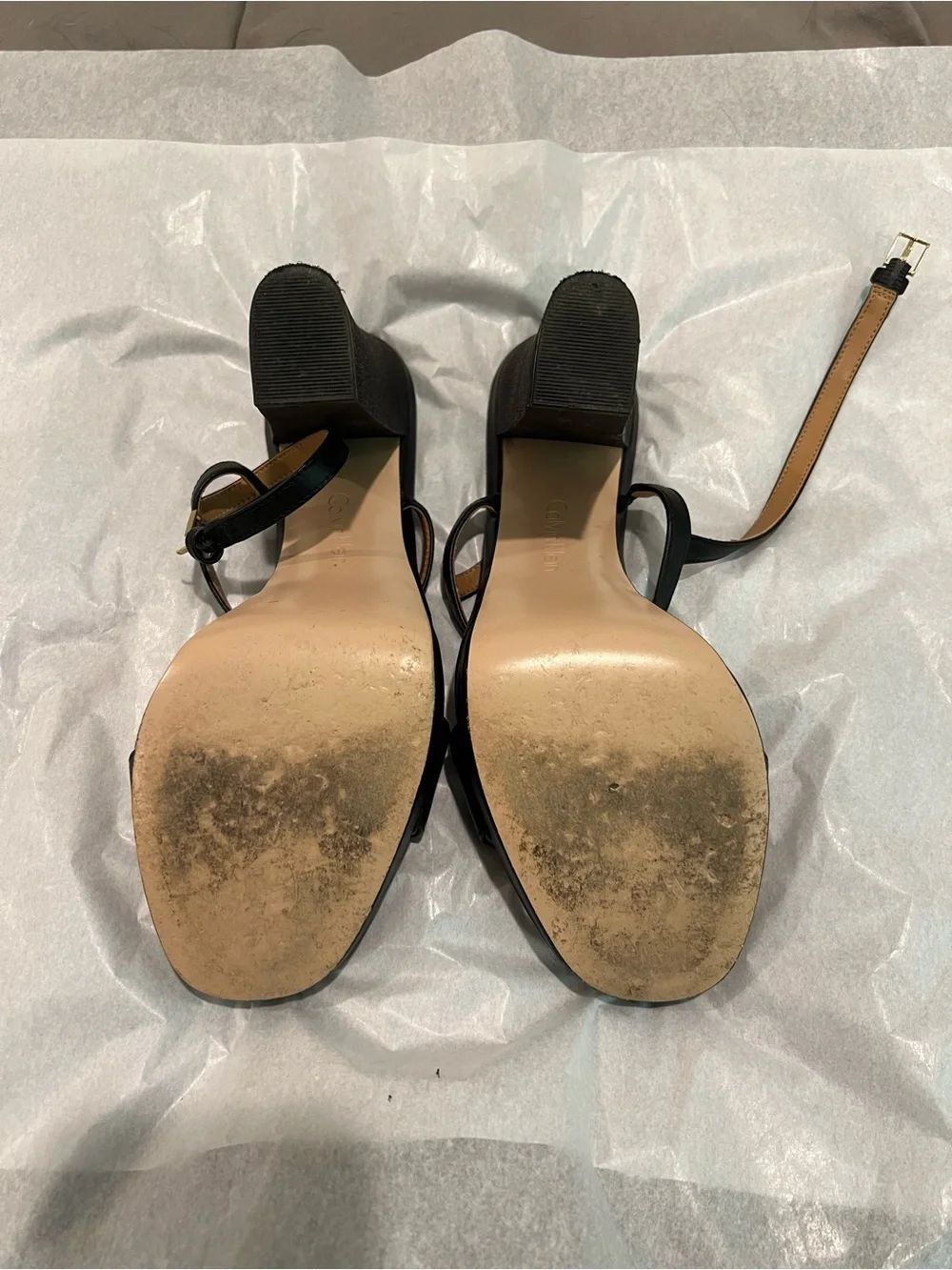 {Calvin Klein}: Black Strappy Block Heel Sandals / 9